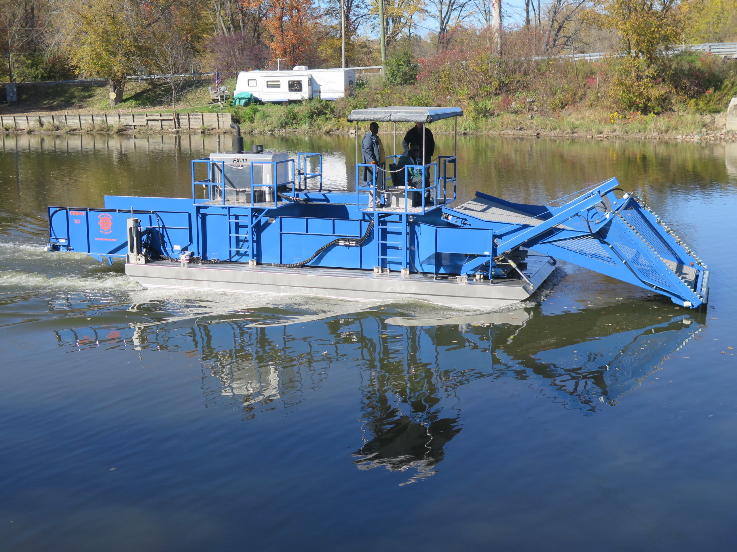 Alphaboats FX-11 Waterweed Harvester working on New York's Erie Canal