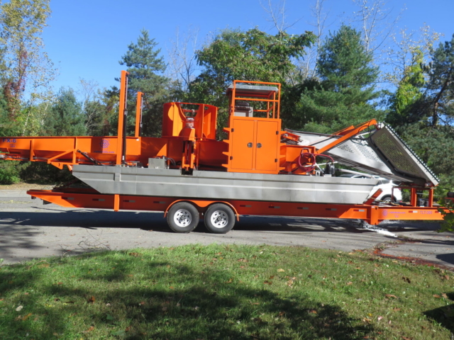 Alphaboats FX6 Waterweed Harvester on Alphaboats Transport Trailer