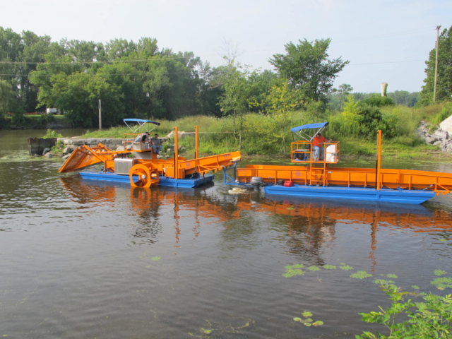 Alphaboats TS10 Transport Barge and Alphaboats FX6 Aquatic Weed Harvester